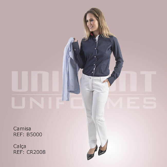 Camisa Azul Calça Branca Uniformes Unimont